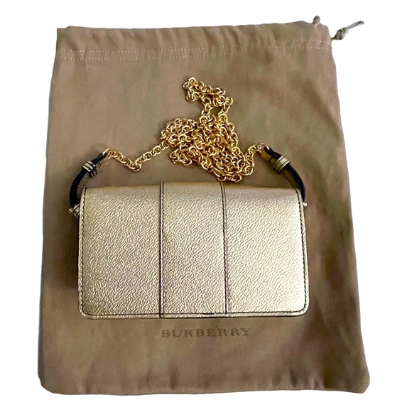 BURBERRY- Metallic Soft Grain Calfskin Mini Phone Buckle Bag Gold - Pre- Owned - Picture 3 of 11